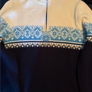 Dale of Norway Men's Zip-Up Nordic Sweater in Cream, Light Blue & Navy